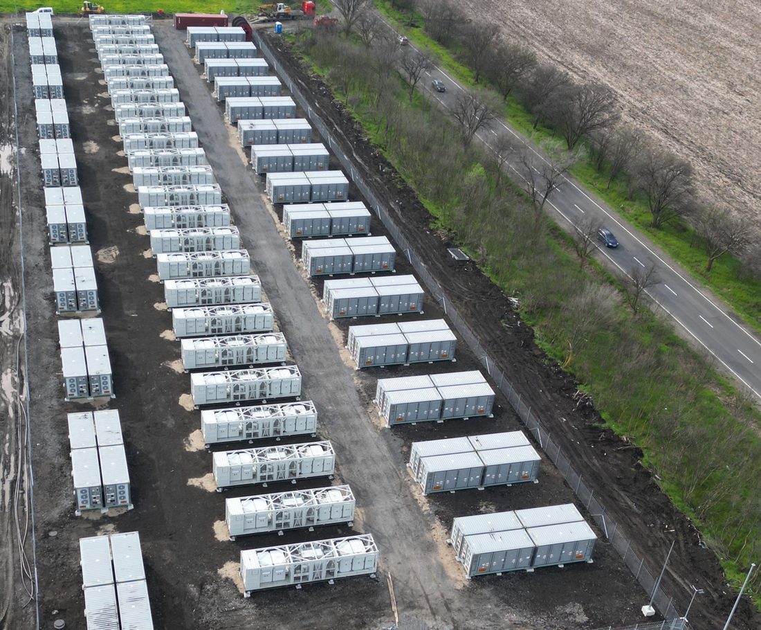 Aerial view of the operational standalone battery energy storage facility near Burgas